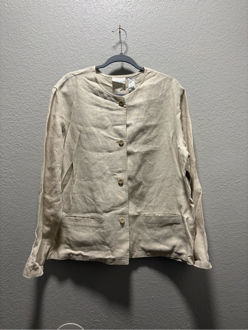 Liz Claiborne Light Beige Collarless Button Jacket